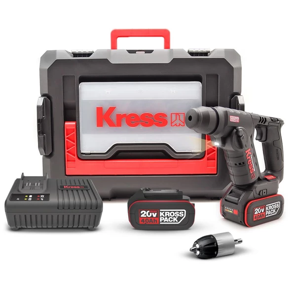 Kress KUC50.2 20Volt/4.0Ah. Li-ion Çift Akülü Kömürsüz 1.7J Profesyonel SDS-Plus Pnömatik Matkap + 10mm Mandren ürün görseli 1