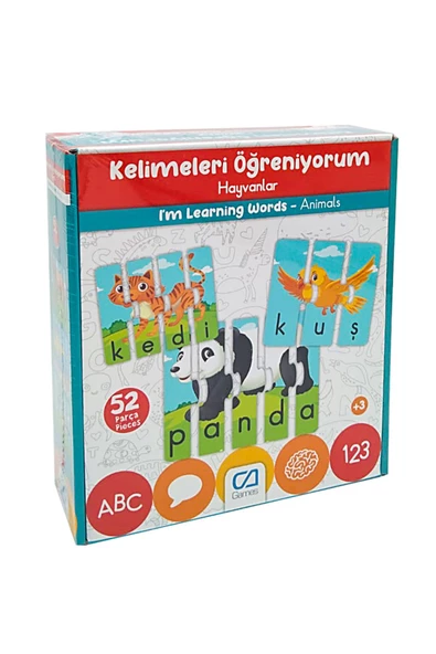 Çocuk Puzzle 52 Parça Kelimeleri Öğreniyorum Hayvanlar - Mavi Su Dünyası ürün görseli 1
