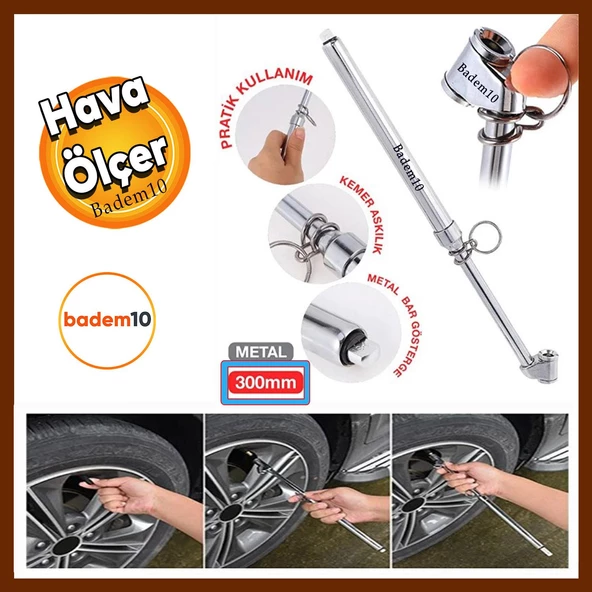 Omega Araba Araç Tekerlek Bisiklet Metal Çubuklu Lastik Havası Ölçme Jakı Hava Basınç Ölçer Çubuklu EG6430 ürün görseli 1