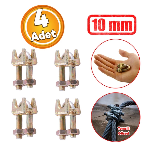 Çelik Halat Sıkma Sabitleme Klemensi 10 mm Çamaşır İpi Sıkma Bağlama Somunlu A Tipi Kelemens 4 Adet ürün görseli 1
