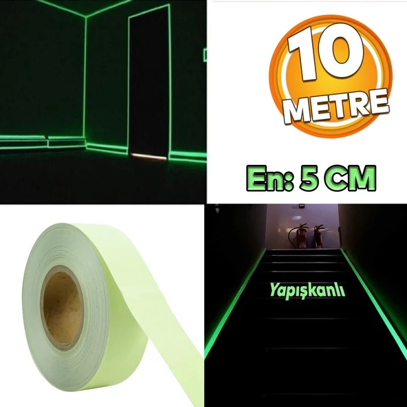 Fotolümen Gece Parlayan Yeşil Reflektörlü Fosforlu Oto Reflektif Şerit Bant 5 cm 10 mt İkaz Bandı ürün görseli 1