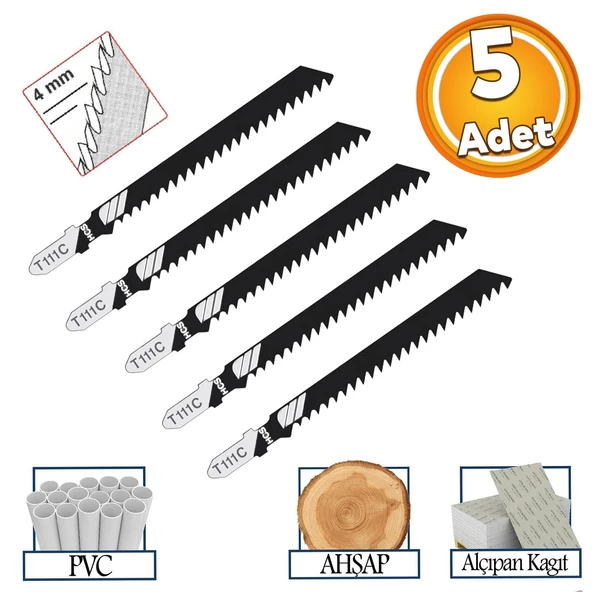 Plastik Ahşap MDF Kesim Dekupaj Testere Bıçağı Yedek 10 cm Metal Bıçak T111C Kakmacı 5 Adet Set ürün görseli 1