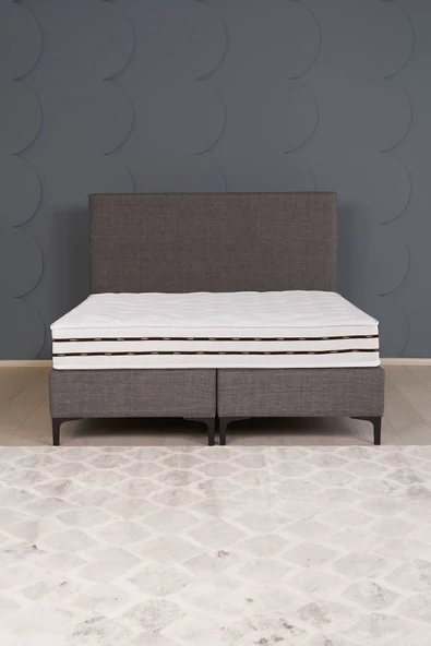 Kilim Mobilya Luna Lux Sandıksız Baza Başlık Paket Yaylı Yatak Seti Antrasit 180X200 ürün görseli 1