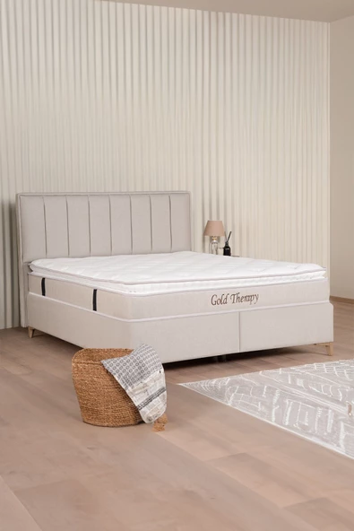 Kilim Mobilya Gold Therapy Sandıklı Baza Başlık Yatak Seti Bej 160X200 ürün görseli 1