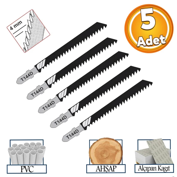 Plastik Ahşap MDF Kesim Dekupaj Testere Bıçağı Yedek 10 cm Metal Bıçak T144D Kakmacı 5 Adet Set ürün görseli 1