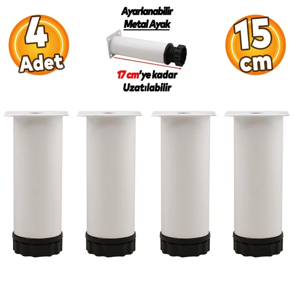 Ayarlanabilir Mobilya Kanepe Baza Koltuk Metal Destek Yükseltici Ayağı 15 cm Beyaz Ayakları 4 Adet ürün görseli 1