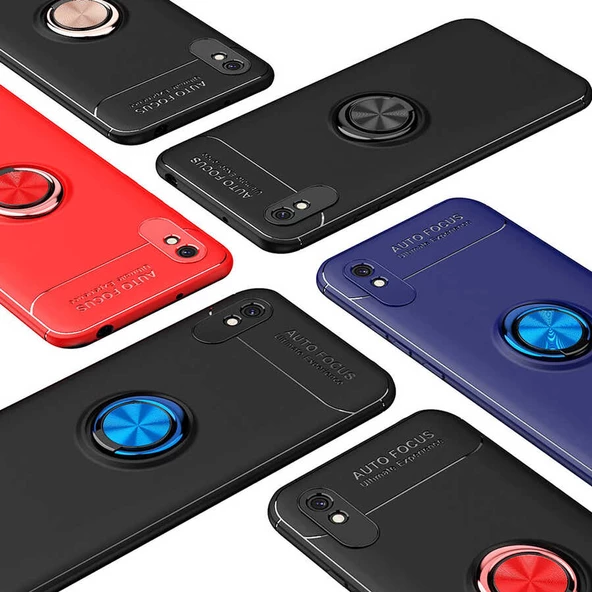 Xiaomi Redmi 9A Kılıf Yüzüklü Standlı Manyetikli Silikon Kılıf ürün görseli 1