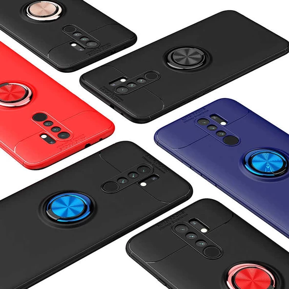 Xiaomi Redmi 9 Kılıf Yüzüklü Standlı Manyetikli Silikon Kılıf ürün görseli 1