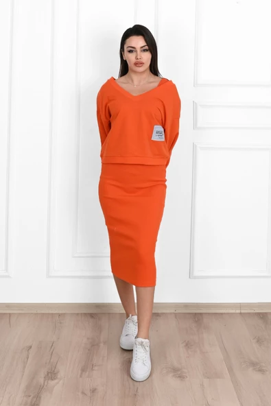 Kadın Askılı Sweatshirtli Elbise 3711-23 - Resim 12