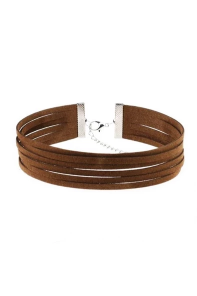 Kahverengi Süet Kadın Choker Kolye ürün görseli 1