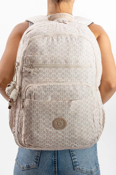 571 collections Ultra Hafif Çok Cepli Su Geçirmez Sırt Çantası Unisex Desenli Krem (Model: 571-1B) ürün görseli 1