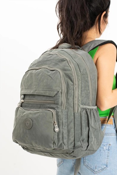 571 collections Ultra Hafif Çok Cepli Krinkıl Sırt Çantası Unisex Gri (Model: 571-3B) ürün görseli 1