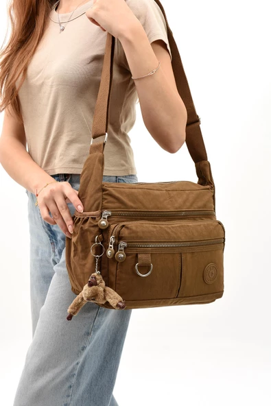571 collections Çapraz Askılı Ultra Hafif Çok Cepli Bayan Omuz Çantası Taba (Model: 571-6D) ürün görseli 1