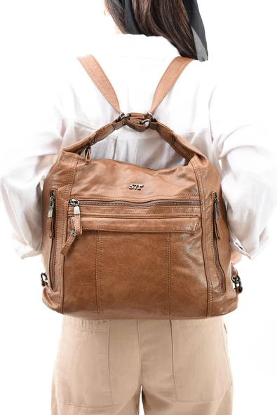 571 collections Suni Deri Yumuşak Dokumalı Sırt Omuz Çantası Taba (Model: 571-11-13B) ürün görseli 1