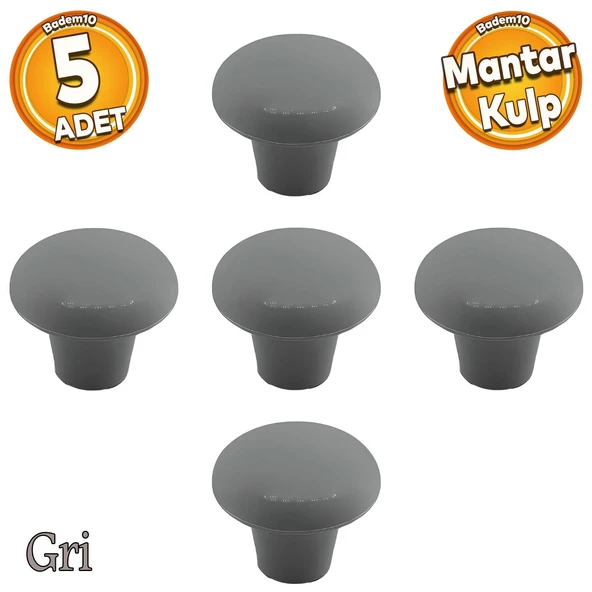Mantar Düğme Sert Plastik Kulp Gri Dolap Mobilya Mutfak Dolabı Çekmece Kapak Kulpu Kulbu 5 ADET ürün görseli 1