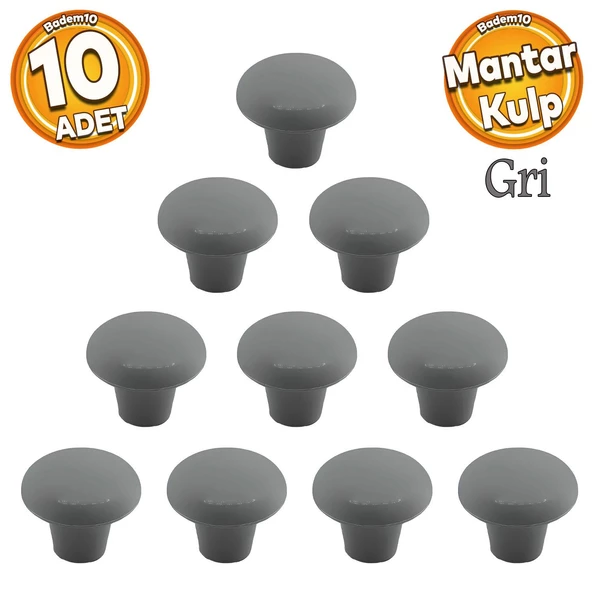 Mantar Düğme Sert Plastik Kulp Gri Dolap Mobilya Mutfak Dolabı Çekmece Kapak Kulpu Kulbu 10 ADET ürün görseli 1