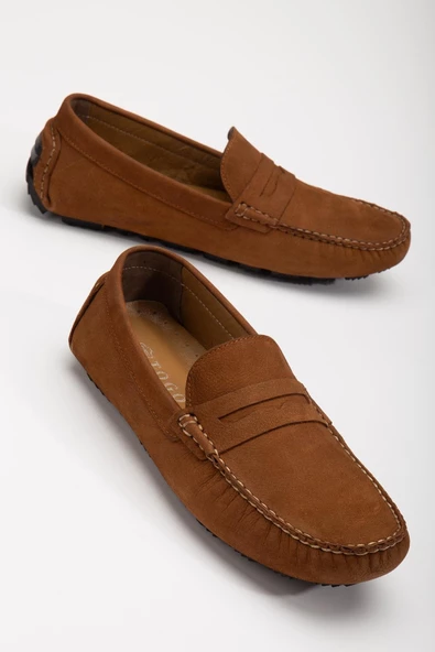 Hakiki Deri Nubuk Rok Kolej Model Taba Erkek Günlük Loafer Ayakkabı ürün görseli 1
