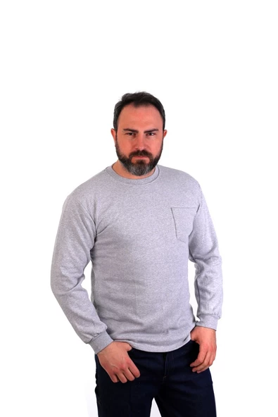 ESER - Bisiklet Yaka Sweatshirt - Cepli - Melanj Gri ürün görseli 1