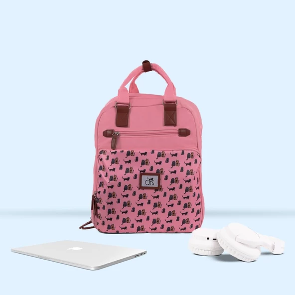 Biggdesign Cats Laptop Sırt Çantası Pembe - Resim 5