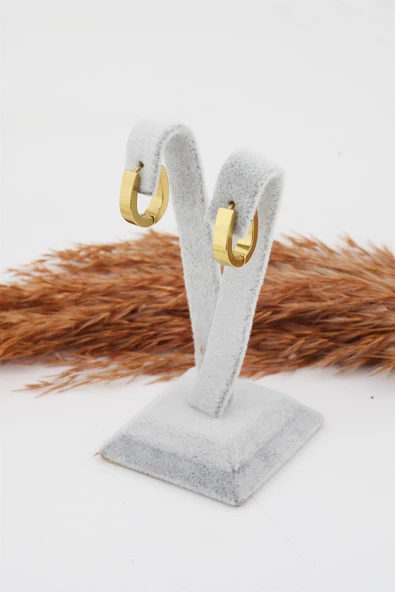 Kadın Çelik Basic Geometrik 1.5  cm Elips Moldel Klipsli Küpe - Resim 3
