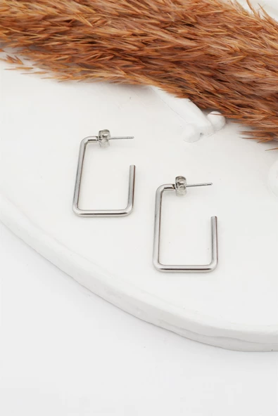 Kadın 316L Paslanmaz Çelik Basic Geometrik 3.5 cm Dikdörtgen Model Küpe ürün görseli 1