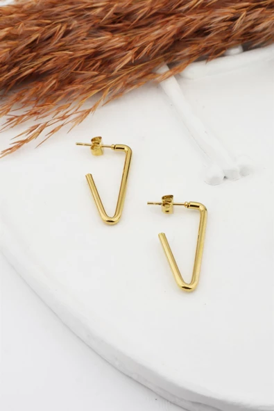 Kadın 316L Paslanmaz Çelik Basic Geometrik 3 cm V Model Küpe ürün görseli 1