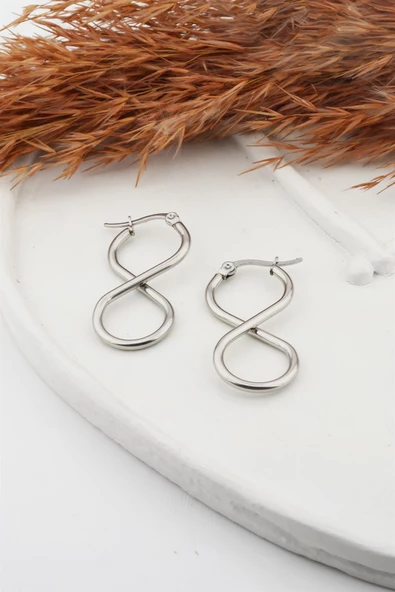 Kadın 316L Paslanmaz Çelik Basic Geometrik 3.5 cm Sonsuzluk Model Klipsli Küpe ürün görseli 1