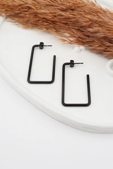 Kadın 316L Paslanmaz Çelik Basic Geometrik 4.5 cm Dikdörtgen Model Küpe ürün görseli 1