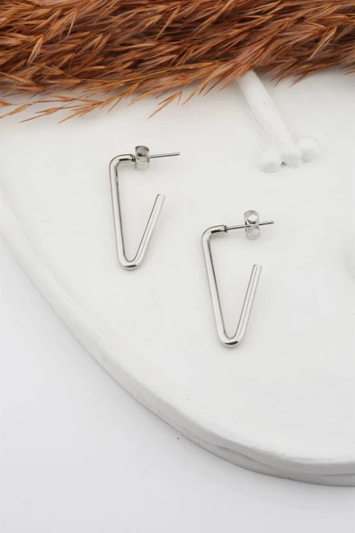 Kadın 316L Paslanmaz Çelik Basic Geometrik 3 cm V Model Küpe ürün görseli 1