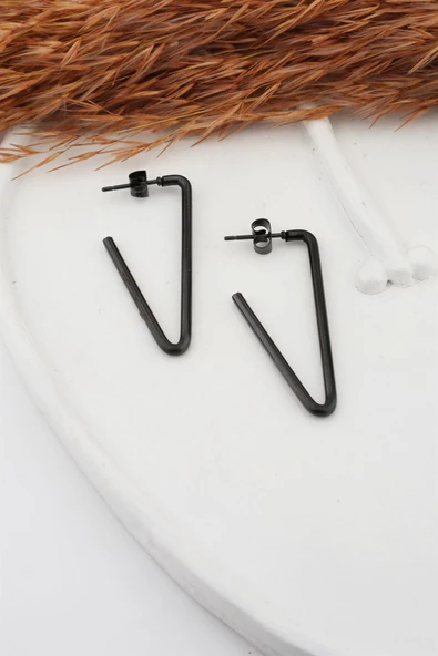 Kadın 316L Paslanmaz Çelik Basic Geometrik 4 cm V Model Küpe ürün görseli 1