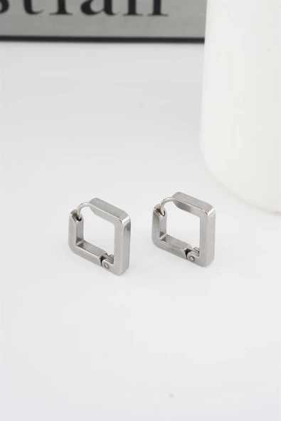 Kadın 316 L Paslanmaz Çelik 1,6 cm Kare Model Küpe ürün görseli 1
