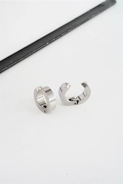 Unisex 316 L Paslanmaz Çelik 1.5 cm Sıkıştırmalı Halka  Model Küpe ürün görseli 1