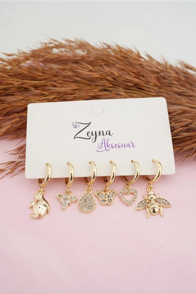 Kadın Karışık Figürlü Zirkon  6'lı Set Küpe ürün görseli 1