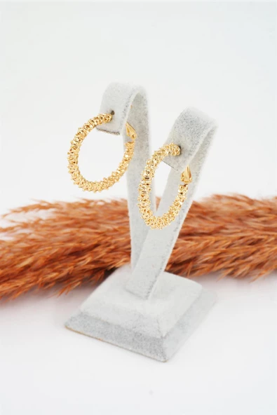 Kadın Özel Tasarım 4 cm Tırtıklı Halka Küpe ürün görseli 1