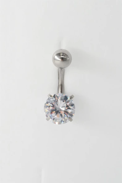 Kadın 316L Anti Alerjenik Topcuklu Oval Baget Zirkon Taşlı Göbek Piercing ürün görseli 1
