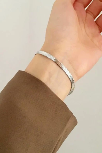 Kadın 316 L Kararmaz ve Paslanmaz Çelik Anti Alerjenik İtalyan Zincir Bileklik ürün görseli 1