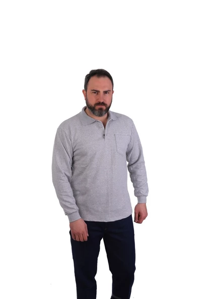 ESER - Polo Yaka Sweatshirt - Cepli - Gri Açık ürün görseli 1