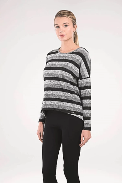 Blackspade 50080 Kadın Kışlık Uzun Kol Sweatshirt - Çizgili Grimelanj ürün görseli 1