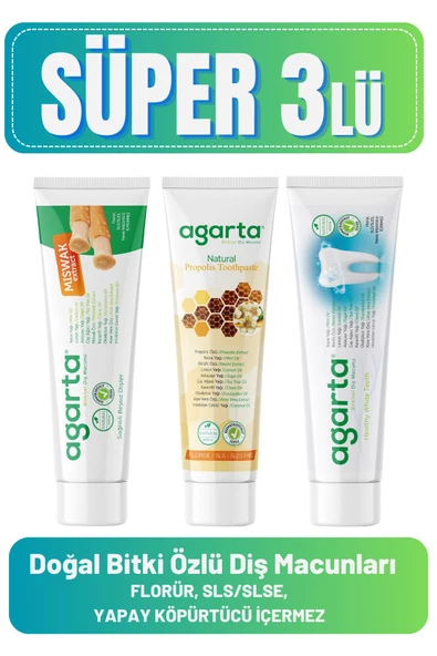 Agarta Doğal Diş Macunları(Misvak 100 ml + Propolis 100 ml + Bitki Özlü 100 ml) ürün görseli 1