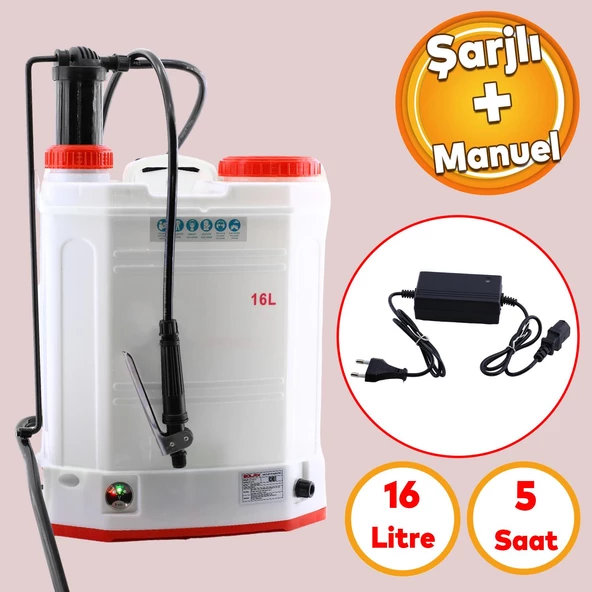 Şarjlı İlaçlama Pompası 16 Lt Elektrikli veya Manuel Mekanik Ağaç Dal Bağ Bahçe Bitki Pülverizatör ürün görseli 1