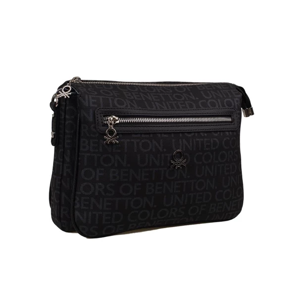 Benetton Siyah Eskitme Monogram Kadın Çapraz Çanta BNT 1276 ürün görseli 1