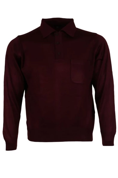 Erkek Bordo Kazak Polo Yaka Yünlü Klasik Normal Kesim RAR00653 ürün görseli 1