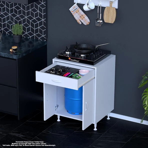 Modilayn BİRCE M-60 x 87 x 48 cm Set Üstü Ocak ve Tüp Bölmeli Çekmeceli Mutfak Dolabı ürün görseli 1