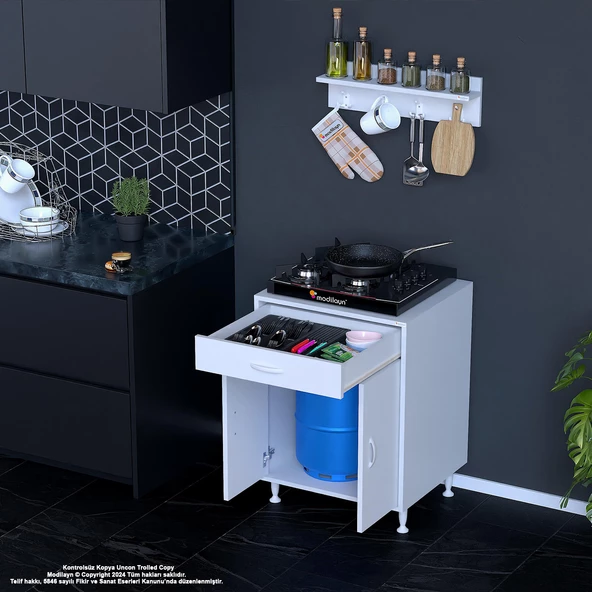 Modilayn BİRCE M-60 x 87 x 48 cm Tüp Bölmeli Set Ocak Altı Dolap ve Baharat Rafı ürün görseli 1