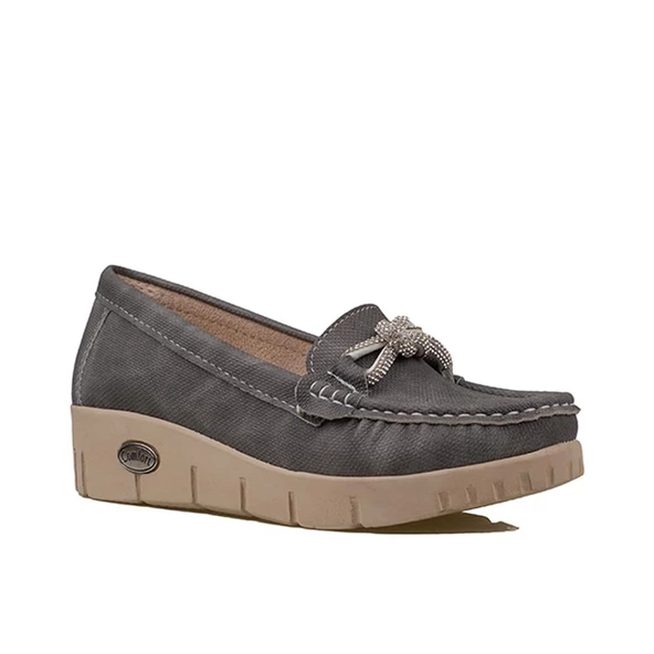 Trend Adımlar Füme Denim Comfort Fiyonklu Dolgu Topuk Kadın Ayakkabı ürün görseli 1
