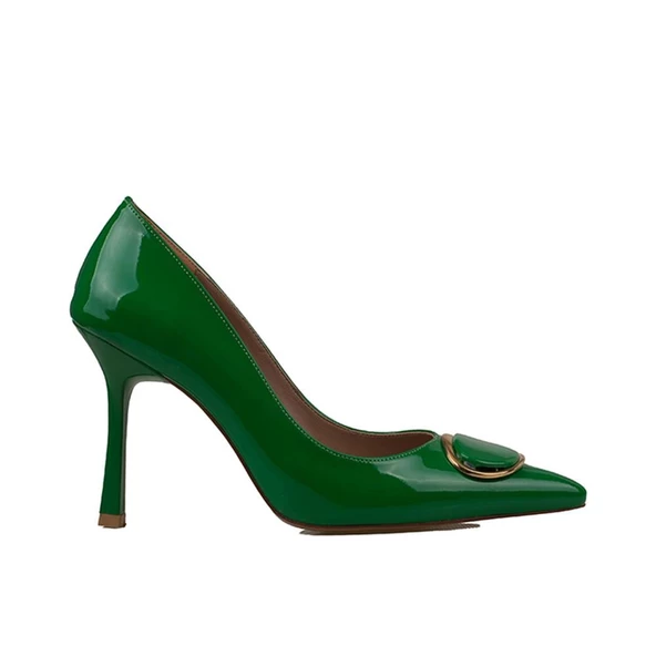 Trend Adımlar Yeşil Glamourize Rugan Aksesuarlı Stiletto ürün görseli 1