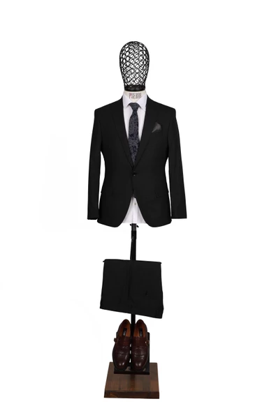 Slim Fit Yünlü Siyah Takım Elbise ürün görseli 1