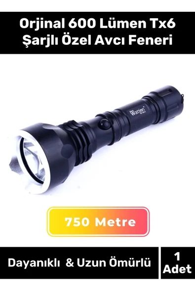 Deluxe Seri 250 Metre Beyaz Işık Güçlü Aydınlatma 600 Lümen Tx6 Şarjlı Özel Avcı Feneri ürün görseli 1