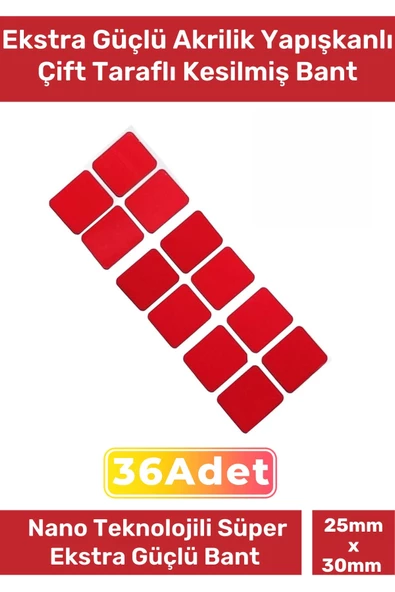 Özel Üretim Ekstra Güçlü PE Köpük Esaslı Çift Taraflı Hazır Kesilmiş 25x30mm Asma Bant 36 Adet ürün görseli 1