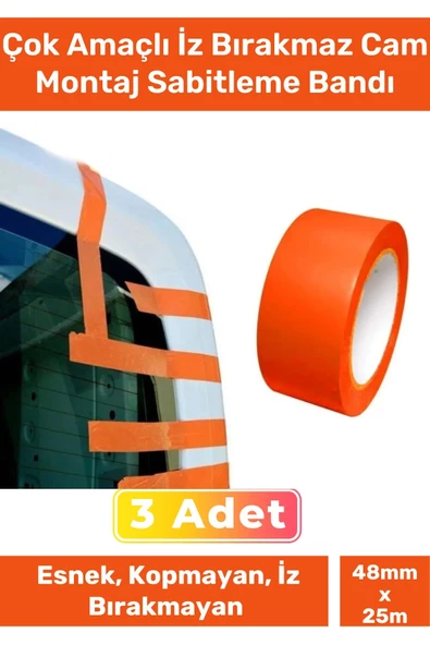 Özel Üretim Çok Amaçlı Araba Kopmayan İz Bırakmaz PVC 25 Metre Cam Montaj Sabitleme Bandı - 3 Adet ürün görseli 1